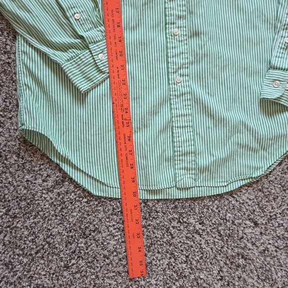 Ralph Lauren Classic Fit Button Down Shirt Mens 16 34/35 Green Stripe Flesh Pony - Picture 4 of 9